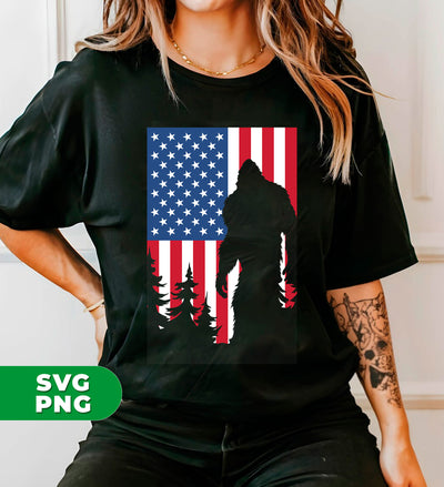 Big Foot American, Big Foot Silhouette, America Flag, Digital Files, Png Sublimation