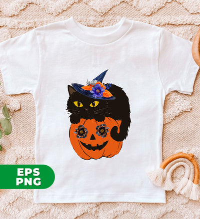 Black Cat On Pumpkin, Happy Halloween, Black Cat Halloween, Digital Files, Png Sublimation