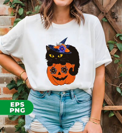 Black Cat On Pumpkin, Happy Halloween, Black Cat Halloween, Digital Files, Png Sublimation