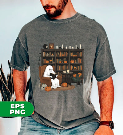 Retro Ghost Reading Books, Librarian Ghost, Librarian Halloween, Teacher Halloween, Digital Files, Png Sublimation