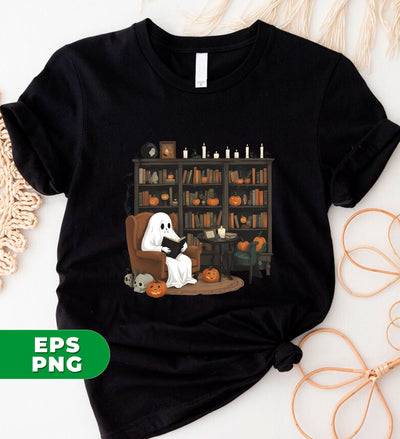 Retro Ghost Reading Books, Librarian Ghost, Librarian Halloween, Teacher Halloween, Digital Files, Png Sublimation