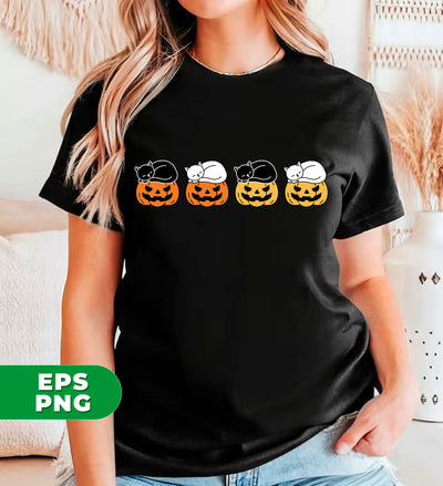 Cute Cat, Cat Lying On Pumpkin, Halloween Night, Cute Halloween, Cat Halloween, Digital Files, Png Sublimation