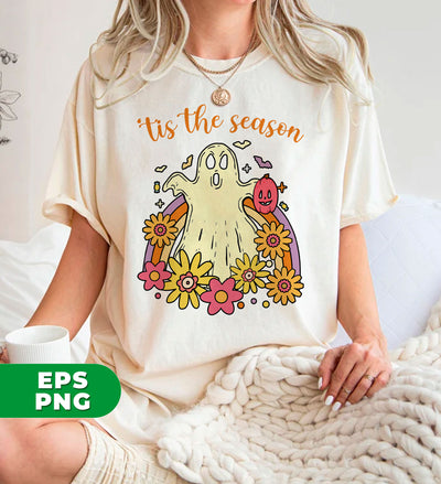 Tis The Season, Cute Boo, Cute Ghost, Flower And Rainbow, Digital Files, Png Sublimation