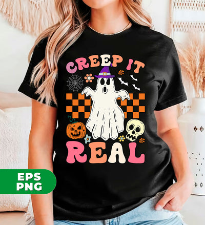 Creep It Real, Groovy Halloween, Cute Boo, Head Pumpkin, Skull, Digital Files, Png Sublimation