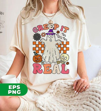 Creep It Real, Groovy Halloween, Cute Boo, Head Pumpkin, Skull, Digital Files, Png Sublimation