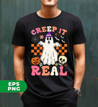 Creep It Real, Groovy Halloween, Cute Boo, Head Pumpkin, Skull, Digital Files, Png Sublimation