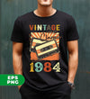 Vintage 1984, Birthday 1984 Retro, Classic 1984, Cassette 1984, Digital Files, Png Sublimation