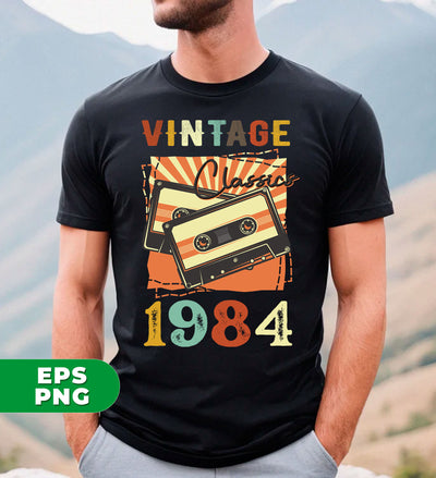 Vintage 1984, Birthday 1984 Retro, Classic 1984, Cassette 1984, Digital Files, Png Sublimation