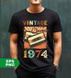 Vintage 1974, Birthday 1974 Retro, Classic 1974, Cassette 1974, Digital Files, Png Sublimation