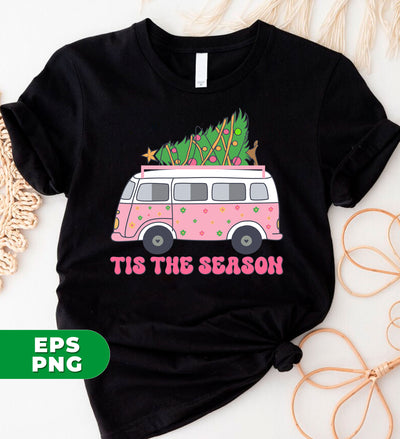 Tis The Season, Christmas Bus, Pink Christmas, Bus Bring Xmas Tree, Digital Files, Png Sublimation