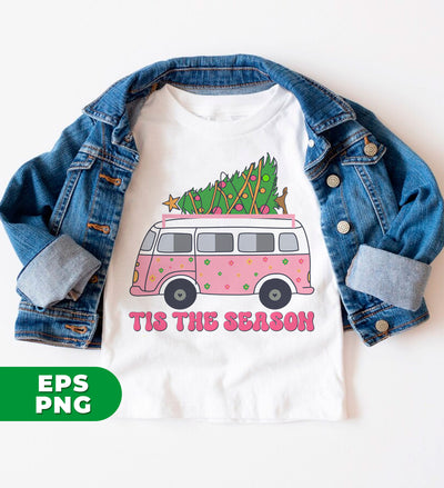 Tis The Season, Christmas Bus, Pink Christmas, Bus Bring Xmas Tree, Digital Files, Png Sublimation