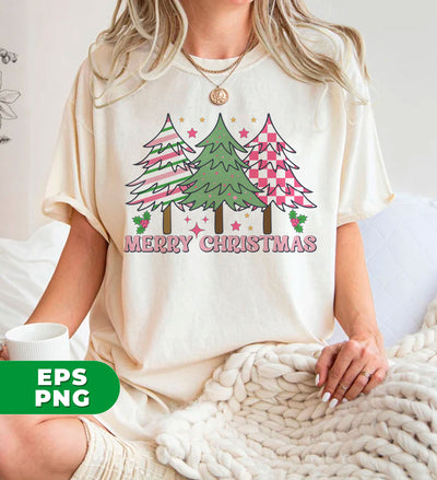 Pink Christmas, Christmas Tree, Pink Plaid Xmas Tree, Digital Files, Png Sublimation