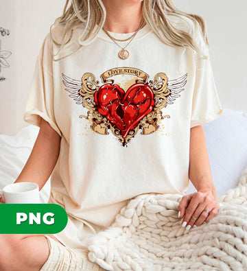 Love Story, Heart With White Wings, Love Icon, Love Heart, Digital Files, Png Sublimation