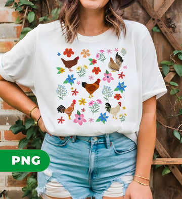 Chicken Floral, Flower Lover, Chicken Lover, Floral Chicken, Farmer Gift, Digital Files, Png Sublimation
