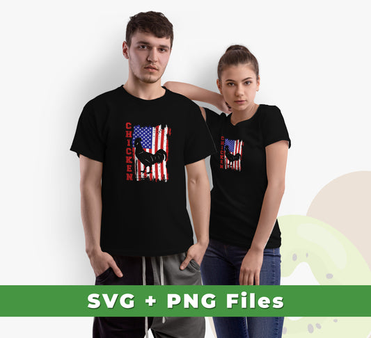 Chicken Silhouette, American Chicken, American Flag, Svg Files, Png Sublimation