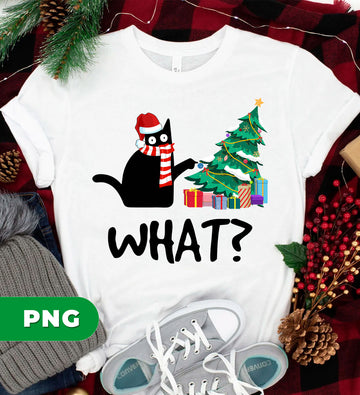 Funny Christmas Cat PNG, Black Cat Xmas Tree WHAT Meme, Cute Naughty Kitty Sublimation Design, Cat Lover Holiday Clipart, Christmas Humor PNG