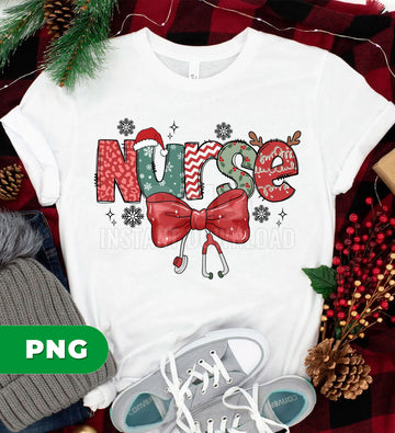 Christmas Nurse PNG, Holiday Nurse Sublimation, Santa Hat Nurse Life PNG, Cute Nurse Christmas Bow Stethoscope PNG, Festive Nurse Clipart
