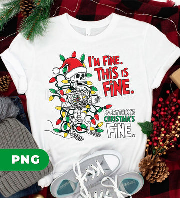 Christmas Skeleton PNG, Funny Skeleton Christmas Lights Clipart, I'm Fine This Is Fine PNG, Santa Hat Skull, Holiday Humor, Merry Christmas