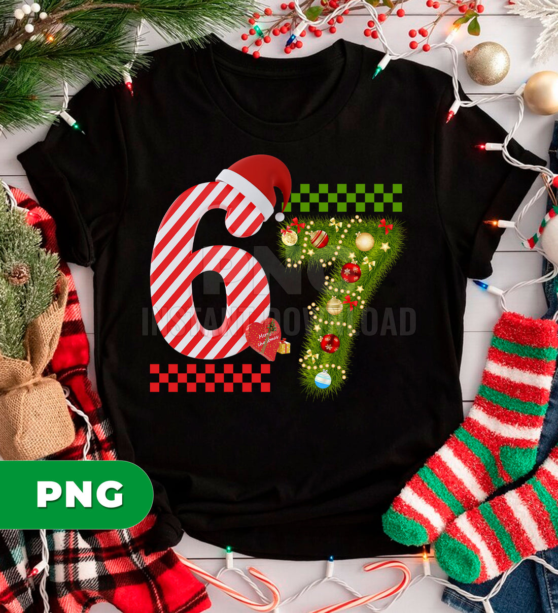 Christmas 67 Number PNG, Candy Cane 6 Tree Ornament 7 Christmas Birthday PNG, Xmas Age Number Sublimation, Holiday Festive Digital Download