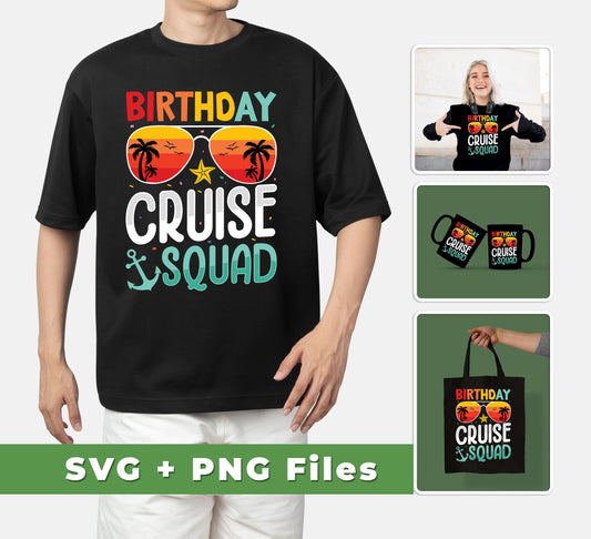 Birthday Cruise Squad, Retro Beach, Retro Birthday, Svg Files, Png Sublimation