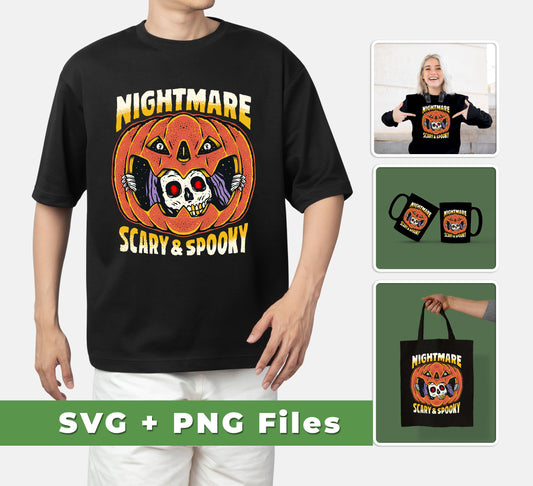 Nightmare Scary And Spooky, Skeleton Into Pumpkin, Svg Files, Png Sublimation