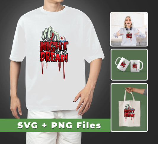 This set of six high-quality vector graphics includes Night Of The Dread, Death Hand, Dead Eye, Horror Nights, Svg Files, and Png Sublimation. Perfect for use in printing, vector art, scrapbooking, and other creative projects, they are delivered in an easy to download format.