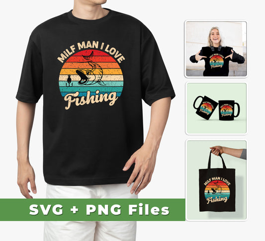 This silhouette fishing set includes five SVG and PNG files perfect for sublimation printing. The set features a Milf Man I Love Fishing, Retro Fishing, and Fishing Silhouette designs, giving you everything you need to show off your love of fishing.