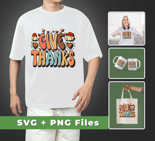 Celebrate the spirit of gratitude this Thanksgiving with this festive design! This set includes a "Give Thanks" SVG file and a "Thankful" PNG sublimation – perfect for all your holiday crafting needs.