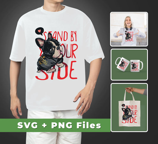 This bundle of files includes a Stand By Your Side French Bulldog design, perfect for adding a personal touch to any space. It includes a high quality .svg and .png file, making it easy for professionals to create their own sublimation projects. Get the best dog ever for your next sublimation project!