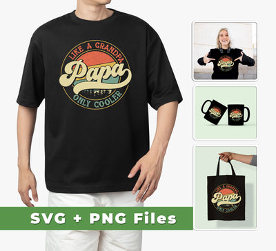 This set of vectorized files comes with pictures of a cool grandpa and includes both SVG and PNG files for sublimation. Perfect for creating apparel, mugs, and more!