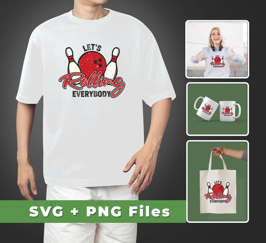 Hit the lanes with "Let's Rolling Everybody, Red Bowling"! This retro themed bowling set includes SVG and PNG files, making it perfect for sublimation projects. Bowl every day with old-school style!