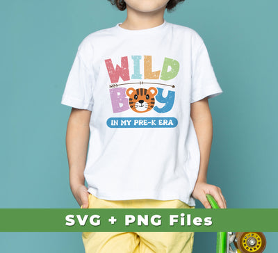 The Wild Boy In My Pre-K Era, Pre-K Baby, and Retro Wild Boy digital files are perfect for customizing your apparel and accessories. This bundle contains both SVG and PNG files to ensure superior print quality. Now you can take your projects to the next level with custom designs.