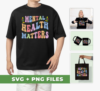 This mental health-themed digital bundle comes with two SVG files and two PNG files featuring groovy mental health-themed designs. Perfect for sublimation printing, they can be used to create inspiring, mental health-positive products.