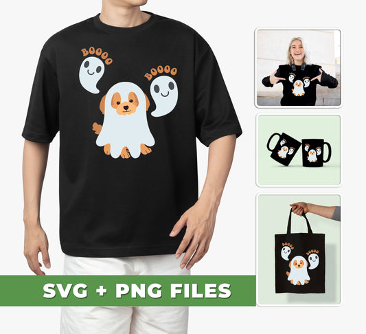 A perfect complement to any Dog Halloween Costume, this Dog And Boo Cute Costume design comes with a comprehensive collection of SVG and PNG files. The design is both high-quality and eye-catching, making your furry friend even cuter for the holiday!