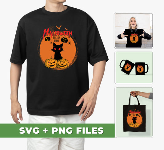 Horror Night With Black Cat, Pumpkin Halloween, Svg Files, Png Sublimation is the perfect design for your next Halloween project. Get all the essentials you need: SVG & PNG files, horror night and black cat graphics, and a pumpkin Halloween design. All you need to make your project look professional.