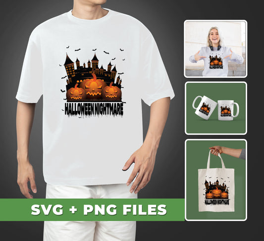 This Halloween, enjoy enhanced designs with the Halloween Nigthmare, Dread Castle, Horror Pumpkin, SVG Files, and PNG Sublimation collection. Create unique and vibrant graphics for any project, with SVG and PNG files for easy print and cut designs. Turn your Halloween into a spooky nightmare!