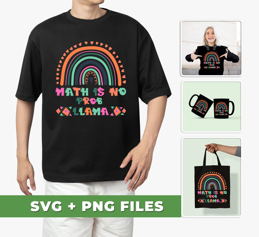 Math Is No Prob-Llama, No Problem, Retro Rainbow, Svg Files, Png Sublimation