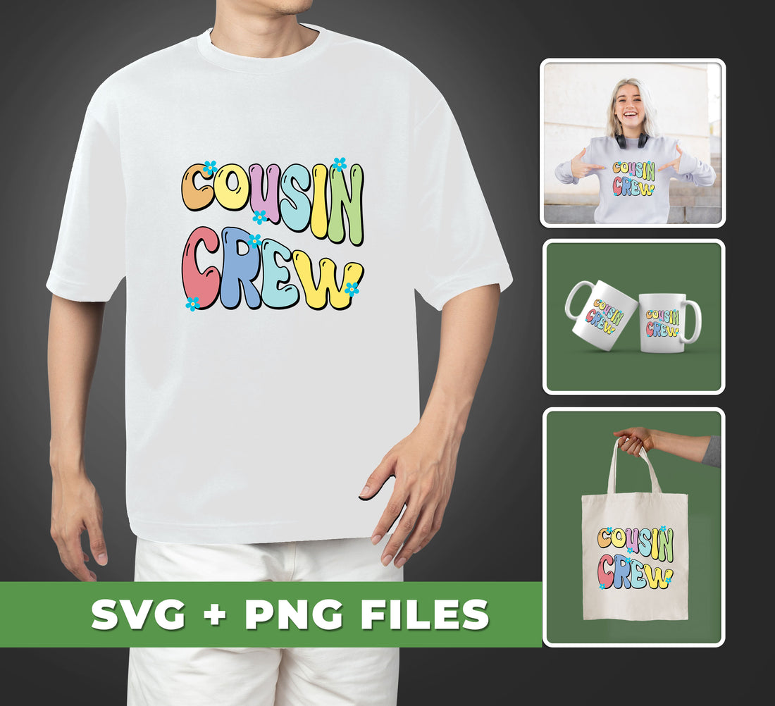 Discover unique Cousin Crew, Groovy Cousin, Best Of Cousin and Sublimation designs! Try a SVG or PNG file for printing quality graphics on all surfaces. Get creative with the perfect combination of images and colors!