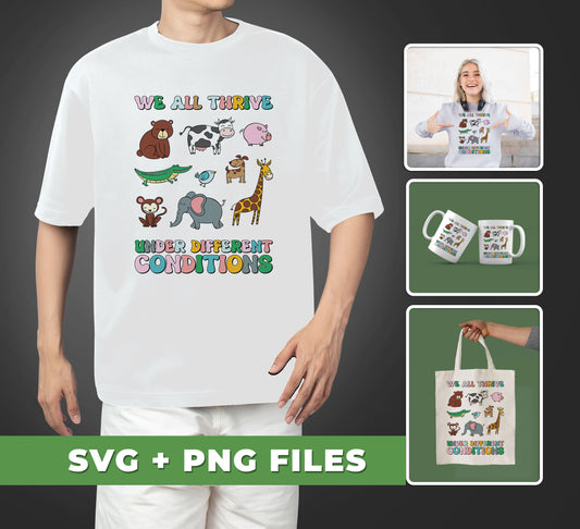 This collection of We All Thrive Under Different Conditions, Love Animals, Svg Files, and Png Sublimation provides an extensive range of design options for your creative projects. Each file type comes optimized for the highest quality print outcomes. Enjoy creating with confidence!