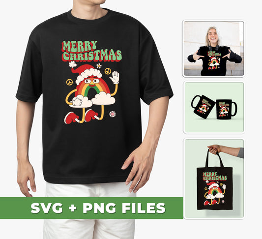 Merry Christmas, Funny Rainbow, Groovy Rainbow Christmas, Digital Files, Png Sublimation