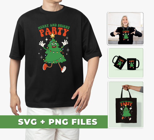 Merry And Bright Party, Merry Christmas, Funny Xmas Tree, Digital Files, Png Sublimation