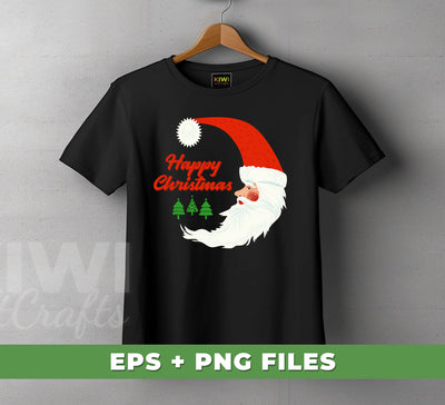 Happy Christmas, Santa In Moon, Christmas Tree, Digital Files, Png Sublimation