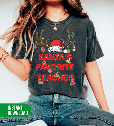 Santa Favorite Teacher, Santa Teacher, Funny Santa, Deer Santa, Digital Files, Png Sublimation