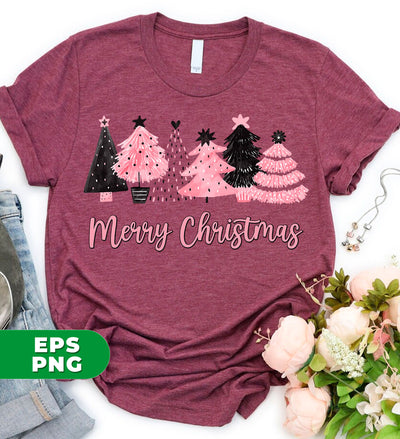 Christmas Tree Bundle, Set Of Xmas Tree, Pink Christmas, Trendy Christmas, Digital Files, Png Sublimation