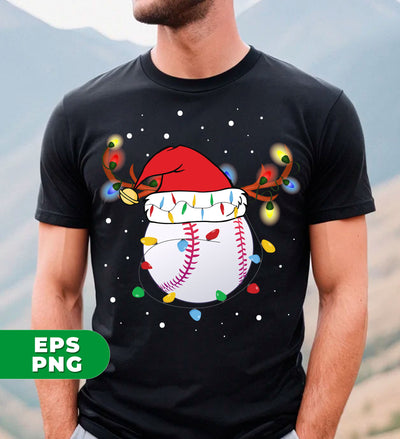 Baseball Christmas, Bright Light Line, Reindeer Xmas Horn, Trendy Christmas, Digital Files, Png Sublimation