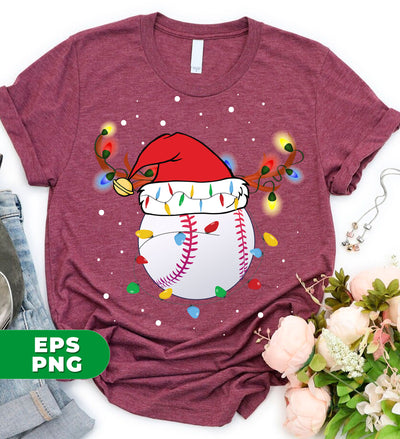 Baseball Christmas, Bright Light Line, Reindeer Xmas Horn, Trendy Christmas, Digital Files, Png Sublimation