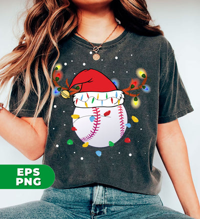 Baseball Christmas, Bright Light Line, Reindeer Xmas Horn, Trendy Christmas, Digital Files, Png Sublimation