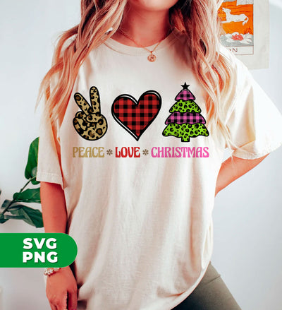 Peace Love Christmas, Leopard Christmas, Plaid Christmas, Trendy Christmas, Digital Files, Png Sublimation