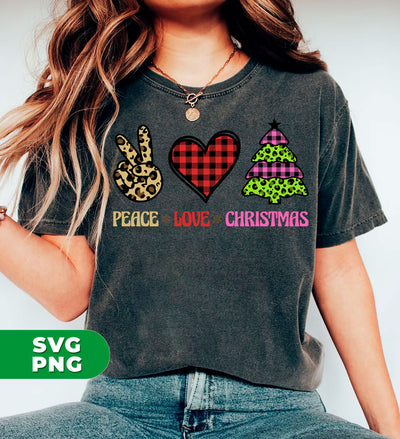 Peace Love Christmas, Leopard Christmas, Plaid Christmas, Trendy Christmas, Digital Files, Png Sublimation