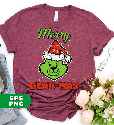 Merry Bear-mas, Grinch Bear, Bear Mixed Grinch, Trendy Christmas, Digital Files, Png Sublimation